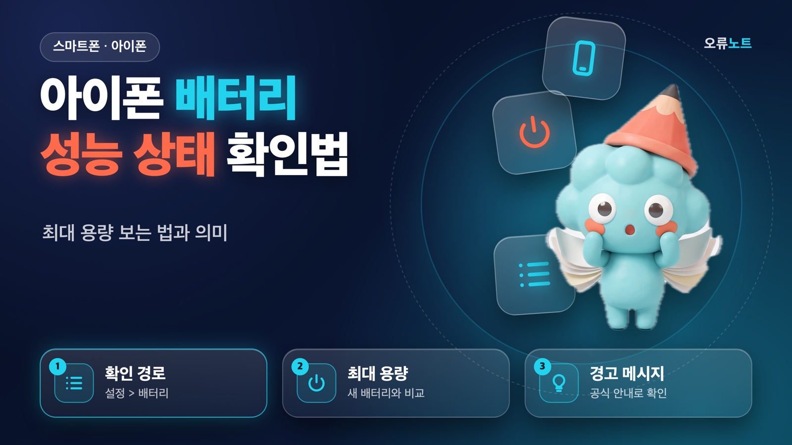 놀란 표정의 마스코트 띠롱과 확인 경로·최대 용량·경고 메시지 요약 카드가 있는 대표 이미지